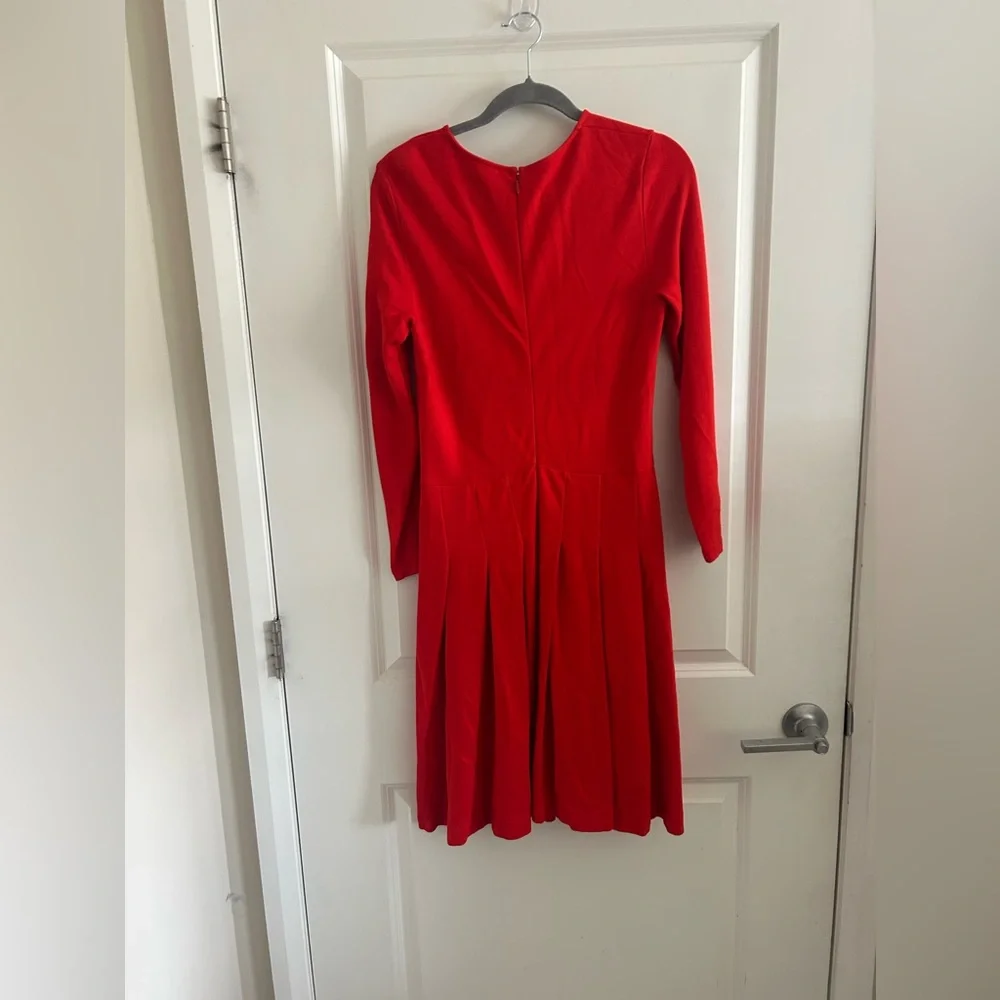 J. Crew Pleated Long Sleeve Red Knit Midi Dress - Picture 7 of 11